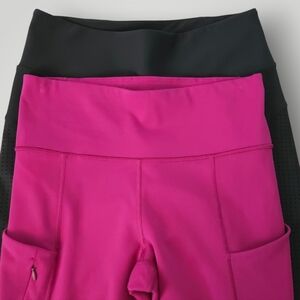Athleta‎ Leggings Bundle S Black Mesh Zip Pocket & Magenta High Rise Yoga